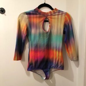 Rainbow  mid sleeve spandex key hole leotard